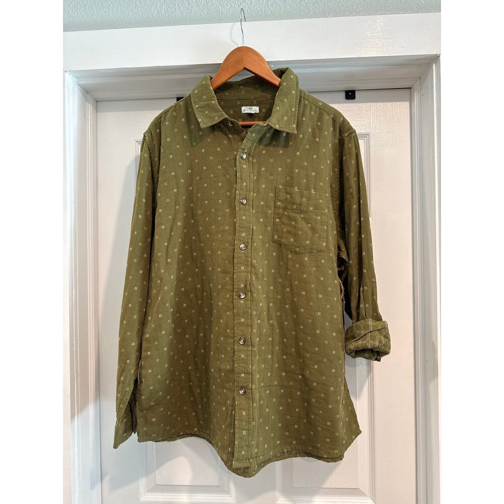 Dip 100% Organic Cotton Eco Friendly Long Sleeve Casual Shirt Men's Sz XL Green